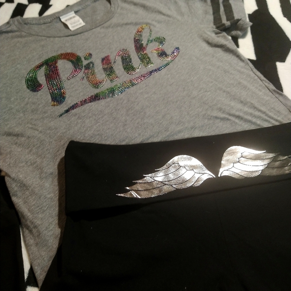 Victoria's Secret Pink VS Angel Wings Fold Over Flares Bling Set. L. - Picture 2 of 9